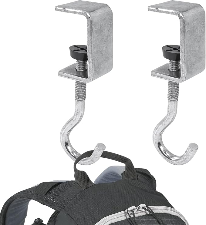 Zayin 2 Pack Desk Bag Holder Schoolbag Hooks Headphone Hanger Stand Adjustable Metal Under Desk Clamp Hook Mount for Portable Bag Gaming Headphones Clothes Table Hook Save Space by Unknown