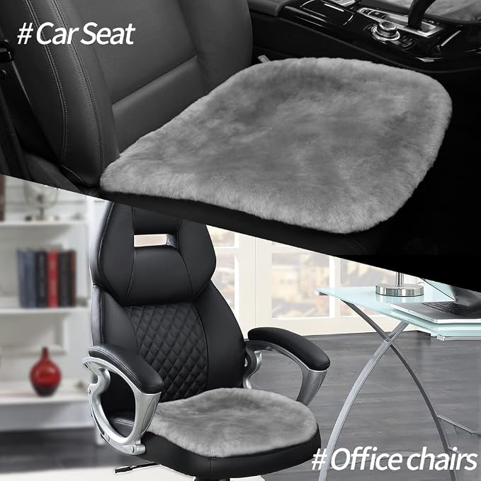 LLB Genuine Sheepskin Car Seat Cushion Seat Covers for Cars Trucks SUV Comfort Seat Protector Pad for Car Driver Seat Car Accessories for Women Office Chair Car Decor (Grey, Front Seat Cushions-2 Pcs) - Image 6