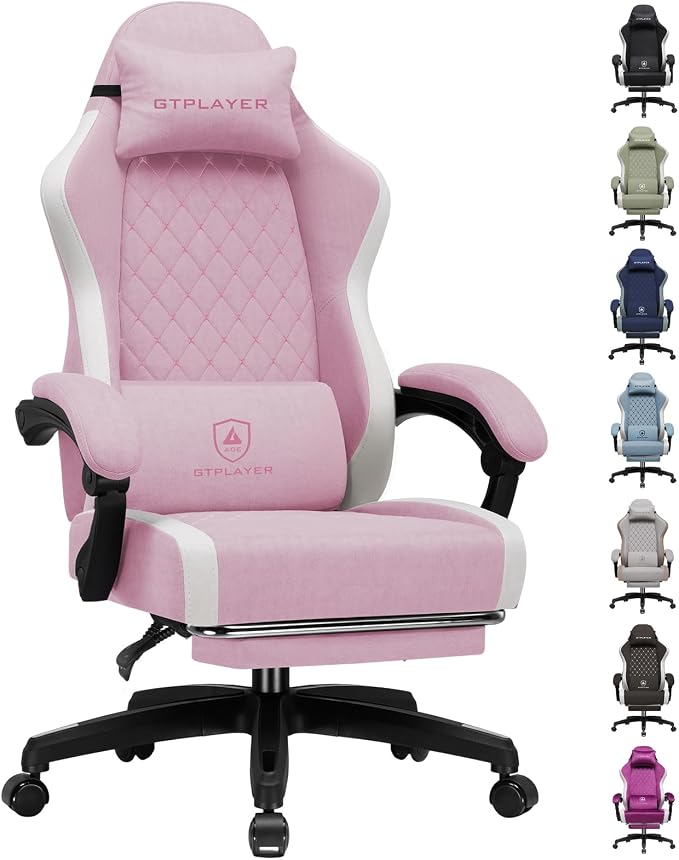 GTPLAYER Gaming Chair, Ergonomic Computer Chair with Footrest and Lumbar Support, High Back Recliner Chair 350lbs, Height Adjustable for Home Office, Pink by GTPLAYER