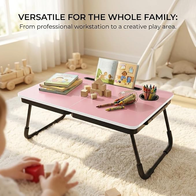 BUYIFY 23.4" Foldable Lap Desk Bed Table with Cup Holder Portable Tray - Image 4