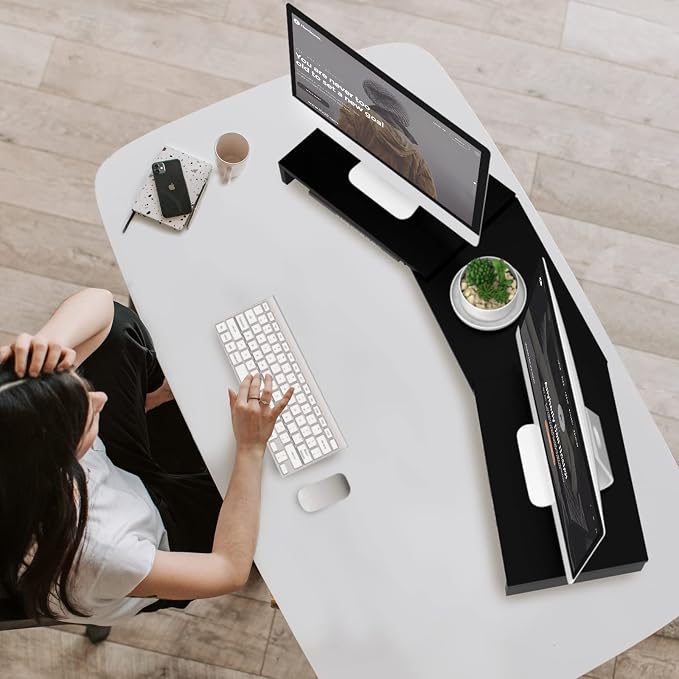 TAVR Dual Monitor Stand Riser Office Desktop Organizer Stand for 2 Monitors, Adjustable Length and Angle 3 Shelf, Extra Long Multifunctional Stand up to 48.2" fit Computer, Laptop, TV, Black - Image 9