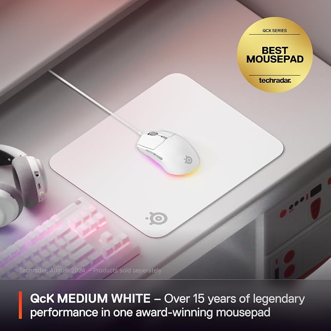 SteelSeries QcK Cloth Gaming Mouse Pad - Exclusive Micro-Woven Surface - Optimized for Gaming Sensors - Maximum Control - Size M - White - Image 2