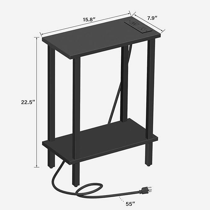 TUTOTAK Narrow Side Table, 2-Tier Small End Table with Charging Station - Image 3