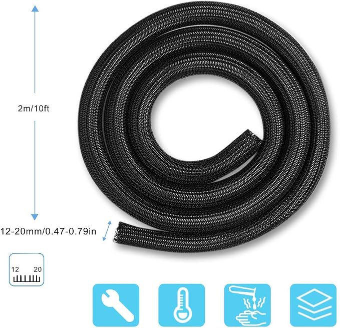 AGPTEK Cable Sleeve, 10ft - 4/5 inch Cable Management Cord Hider, Black - Image 3