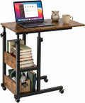 Hadulcet C Shaped Side Table Adjustable, Height Adjustable C Table with Wheels and Storage Shelves for Couch Bed Recliner Rustic Brown by Hadulcet