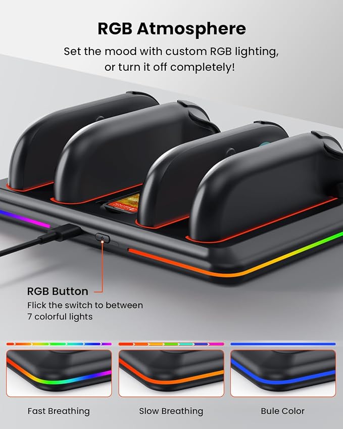 Controller Charger Dock for Nintendo Switch-2: GEEKERA 4 in 1 Portable Dual-Direction Magnetic Charger Staion for JoyCon 2 (2025) Accessories with RGB Light Fast Charging Dock for Party Game Gift - Image 3