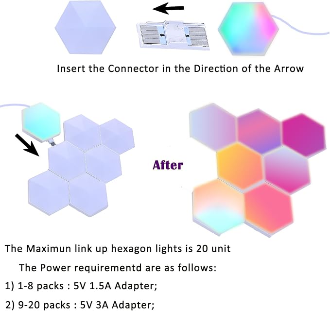 Hexagon LED Lights, 10 Pack with App and Remote Control - Image 5