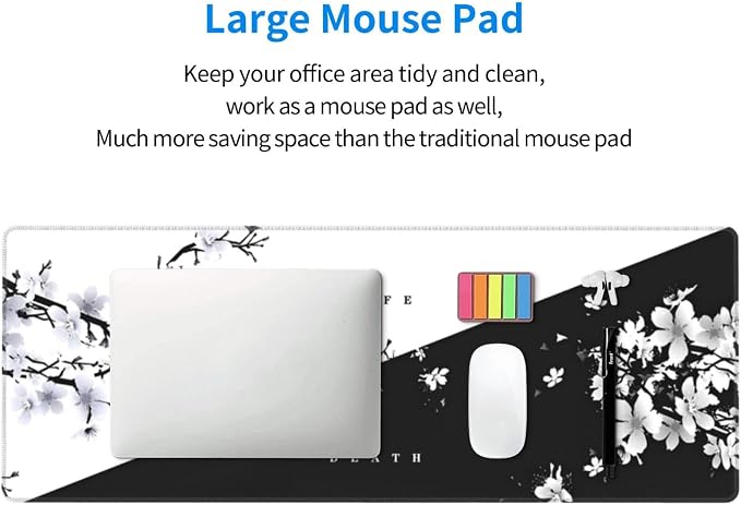 Japanese Life Death Keyboard Mat, Black White Japanese Anime Gaming Mouse Pad for Desk with Anti-Slip Rubber Base and Stitched Edges, Japanese Sakura Pagoda Sun Mouse Pad - Image 5