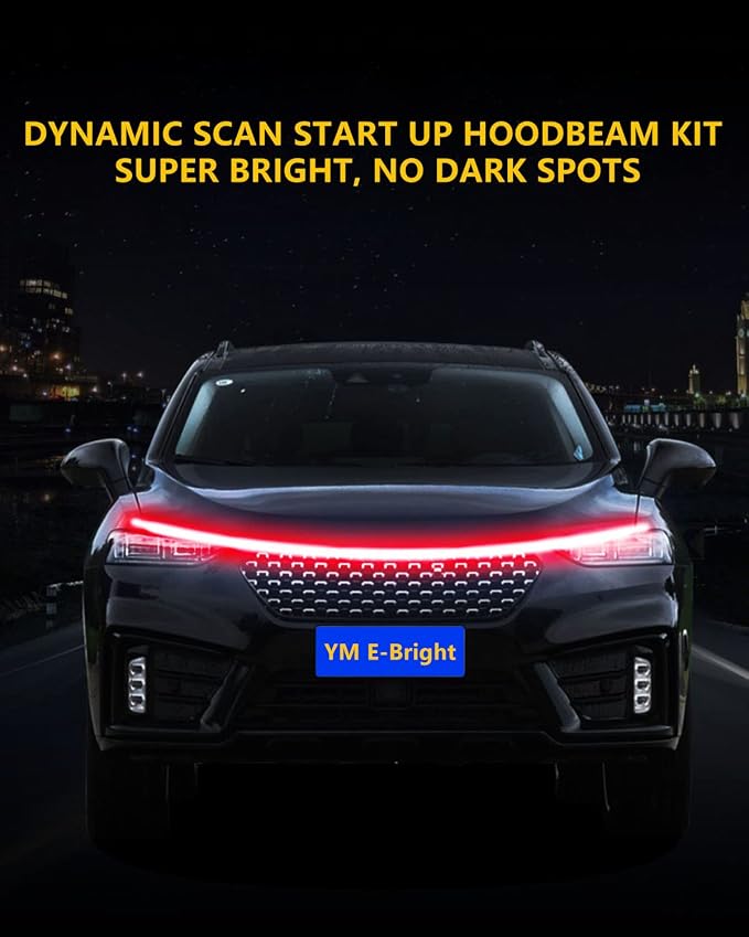 YM E-Bright LED Hood Light Strip, 70in Red Dynamic Scan DRL 12V 1Set - Image 6