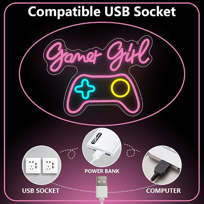 Gamer Neon Sign,Gaming Neon Sign for Gamer Room Decor LED Lights Girl's Bedroom Wall Decor Gamepad Dimmable Neon Gaming Sign for Party Decorations Girl Gifts USB Powered(15.4"*11.4") - Image 6