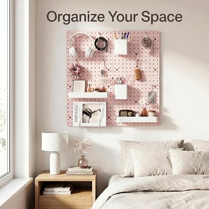 FZK 28-Packs Peg Board Organizer Accessories Kit, Transparent | Includes ABS bins, shelves, book racks, and pegboard hooks, fits standard pegboards, ideal for home, office and craft room - Image 5