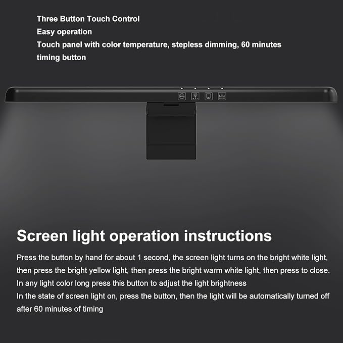 Yunseity Curved Monitor Light Bar, Reading LED Monitor Light with 3 Color Temperature Modes Stepless Dimming, Touch Control Computer Monitor Lamp Bar, No Screen Glare for Home Office - Image 5
