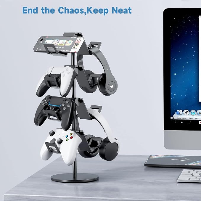 Controller Holder 4 Tier,Headphone Stand for Xbox PS5 PS4 | Classical "W" shape,Adjustable,Gamepads and headset storage,For Gamer,Black,Stable,Gaming gift - Image 5