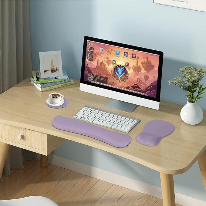 RICHEN Wrist Rest Support for Mouse Pad&Keyboard Set with Coaster,Concave Curved Memory Foam, Non-Slip Base Pain Relief Comfortable Easy Typing Pad for Home/Office (Lavender Purple) - Image 7