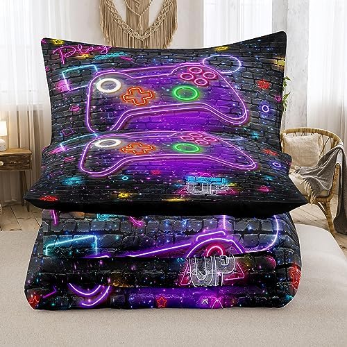 NINENINE Gaming Bedding Sets for Boys,6PCS Twin Bedding Sets for Boys,Gaming Comforter Sets for Kids Bedding Comforter Sheet Set(1Comforter,1Flat Sheet,1Fitted Sheet,1Cushion Cover,2Pillowcases) - Image 5
