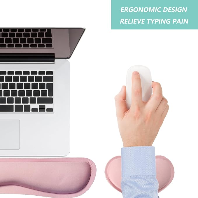 Keyboard Wrist Rest Mouse Wrist Support Set, Memory Foam Wrist Rest Pad for Computer Laptop Keyboard Mouse, Ergonomic Wrist Cushion Support for Typing Pain Relief, Gaming Home Office, Pink - Image 7