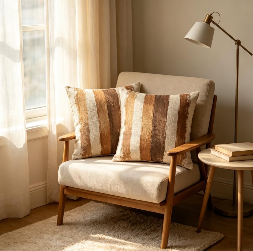 Linen Throw Pillow Covers Brush Stripe 18x18in Set of 2 - Image 3