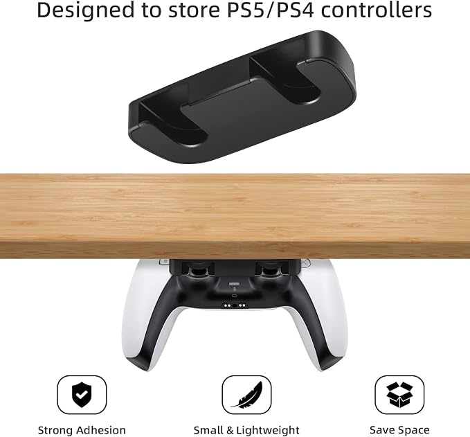 Mcbazel Under Desk Mount for PS5/PS4 Controller, Table Stand Holder Compatible with PlayStation 5/4 Controller - Black - Image 2