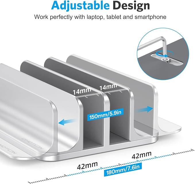 OMOTON Dual Vertical Desk Laptop Stand Holder, Fits MacBook Air/Pro, Silver - Image 4