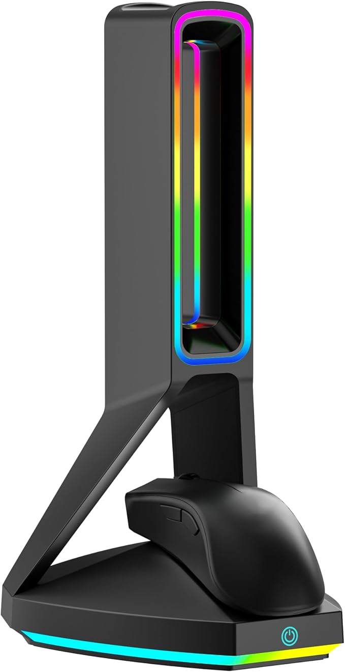 RGB Gaming Headset Stand， for Logitech G502/G502X Lightspeed Wireless Mouse Charging Dock, Compatible with DeathAdder v2 pro Mouse, Desktop Gamer's Accessories（Headset and Mouse not Included） (Black) by Unknown