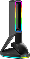 RGB Gaming Headset Stand， for Logitech G502/G502X Lightspeed Wireless Mouse Charging Dock, Compatible with DeathAdder v2 pro Mouse, Desktop Gamer's Accessories（Headset and Mouse not Included） (Black) by Unknown