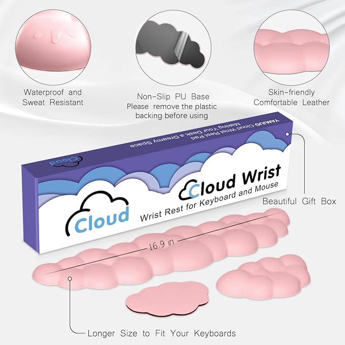 4 in 1 Ergonomic Leather Cloud Wrist Rest Keyboard and Mouse Pad & Coaster | Full 4-Piece Set, Non-Slip PU Base, Soft Memory Foam Comfort For Long Work/Gaming Hours, Cute Desk Decor, Easy To Clean - Image 5