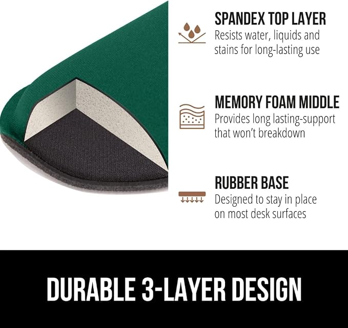 GORILLA GRIP Silky Gel Memory Foam Wrist Rest for Computer Keyboard, Mouse, Ergonomic Design for Typing Pain Relief, Desk Pads Support Hand, Arm, Mousepad Rests, Stain Resistant, 2 Piece, Hunter Green - Image 6