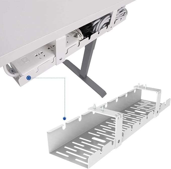 FLEXISPOT Under Desk Cable Management Tray, Metal Raceway Wires Cable Tidy Organizer Office and Home Cable Tray Use for Standing Desk (White) by Unknown