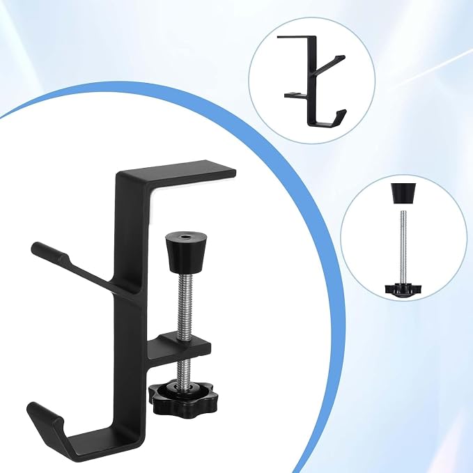 YUANQIAN Clamp-On Under Desk Headphone Holder Backpack Hook Students' Desk Hook with Adjustable Arm Clamp Women's Bag Handbag and Purse Holder -Suitable for Plate Between 1-5cm (3Pack Black, 3) - Image 2