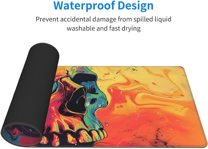 Gaming Mouse Pad Desk Pad,Extended Big Mouse Pad,31.5x11.8 Inch Long Computer Keyboard Mouse Mat Mousepad with 3mm Non-Slip Base and Stitched Edge for Gaming and Office… (Watercolor Skull) - Image 3