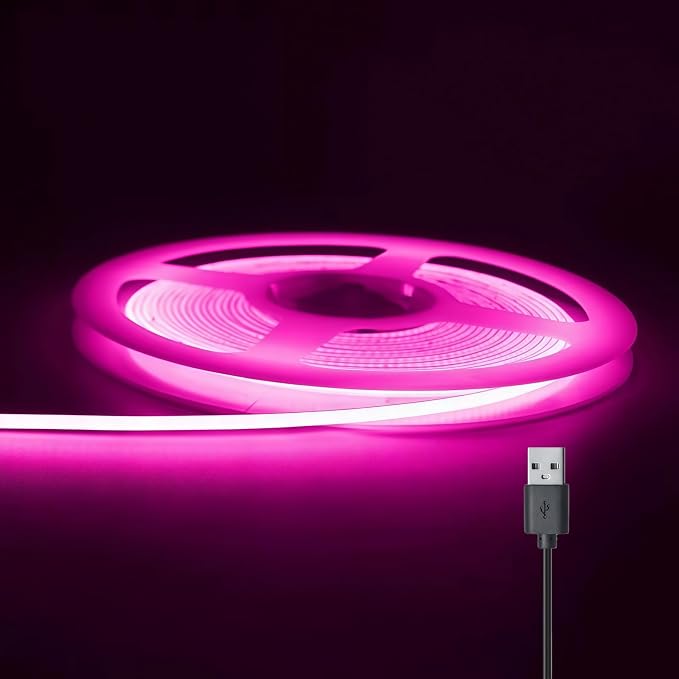 Ultra-Narrow 3mm USB COB LED Strip Lights Self-Adhesive, for Kitchen Cabinets, Bedroom, Gaming Desk (Pink, 6ft) by Unknown