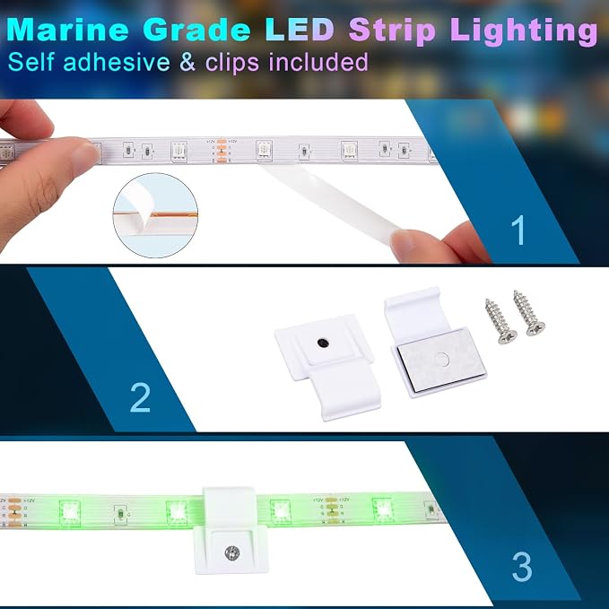 100FT Boat Lights LED Waterproof, 12V Marine Light Strip for Boat, RGB Marine LED Strip 12V with App & Remote for Pontoon Interior and Exterior, Night Fishing Lighting for Jon, Yacht, Kayak, Deck - Image 6