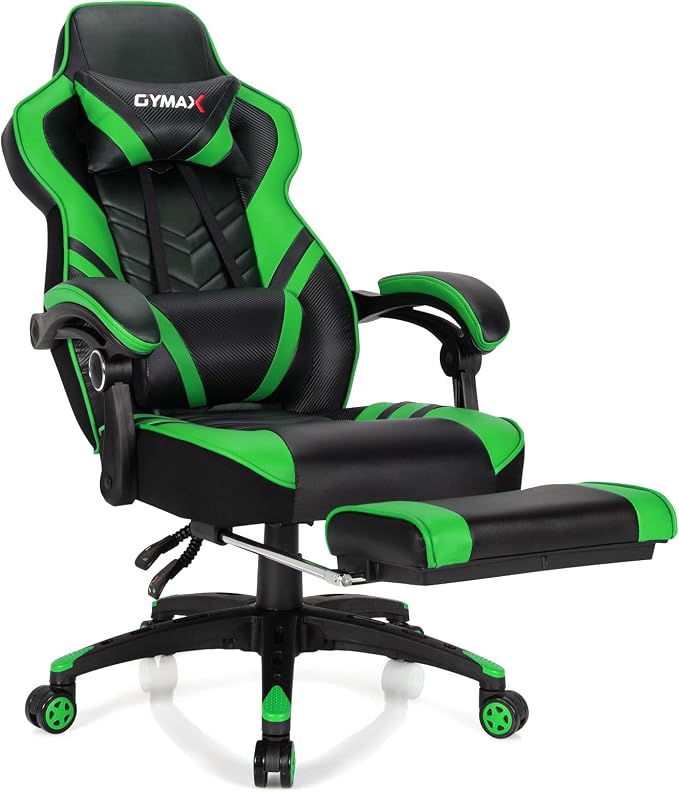 GYMAX Gaming Chair, Ergonomic Computer Chair with Footrest, Linkage Armrests & Lumbar Cushion, Big Wide High Back Video Gaming Chair, Reclining Office Rolling Chair for Adult/Teens (Green) by GYMAX
