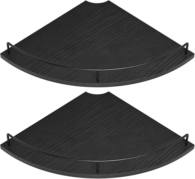 Corner Floating Shelves, Rustic Brown Wood, Set of 2, Wall Mount Storage with Guardrail for Bathroom Kitchen Living Room (Black) by FNBAR