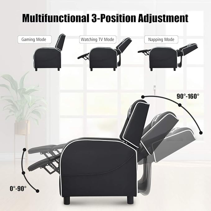 POWERSTONE Gaming Recliner Chair, Reclining Gaming Chairs for Adults Ergonomic Leather Sofa with Footrest Lumbar Support Headrest and Side Pouch for Living Room Home Theater, White - Image 6