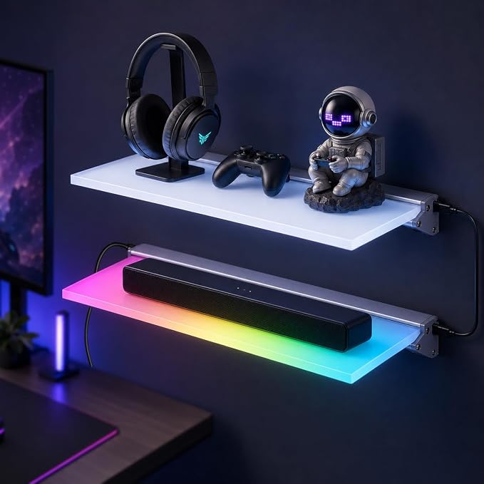 RGB LED Floating Shelves, 2-Pack, App Control, Gaming Room Decor by HOMEDECORLIGHTING