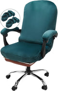 NeColorLife Velvet Office Chair Cover with Armrest Covers, Large, Lake Blue | Soft stretch velvet fabric, fits large high-back office and executive chairs, includes 2 armrest covers, washable and elastic by NeColorLife