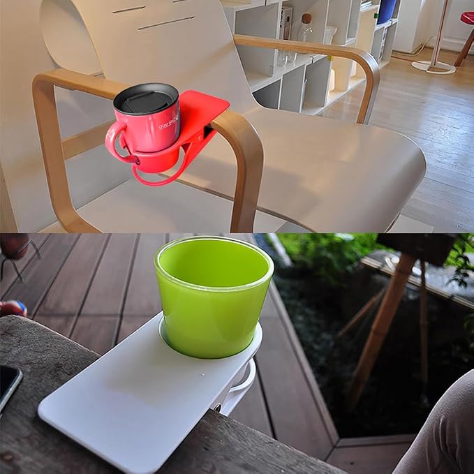 YOY Drink Cup Holder Clip - Table Desk Side Water Glass Beer Bottle Beverage Soda Coffee Mug Holder Cup Saucer Clip Design for Home Office, Red - Image 6