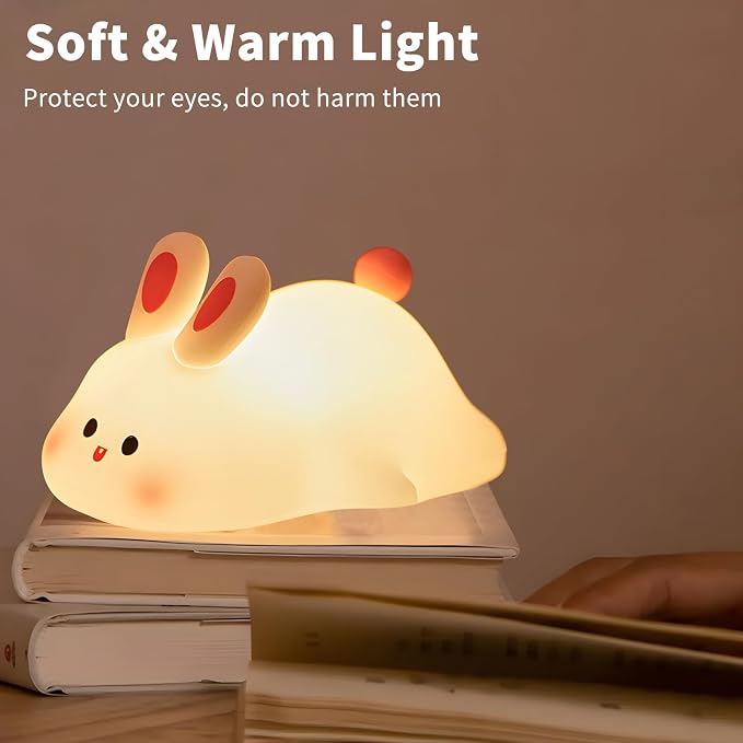 Cute Rabbit Night Light,Squishy Animal Nightlamp,Rechargerable Dimmable Nursery Bunny Lamp Soft Silicone Table Bedroom Lamp Portable Adjustable Lighting Bedroom Bedside Gift - Image 4