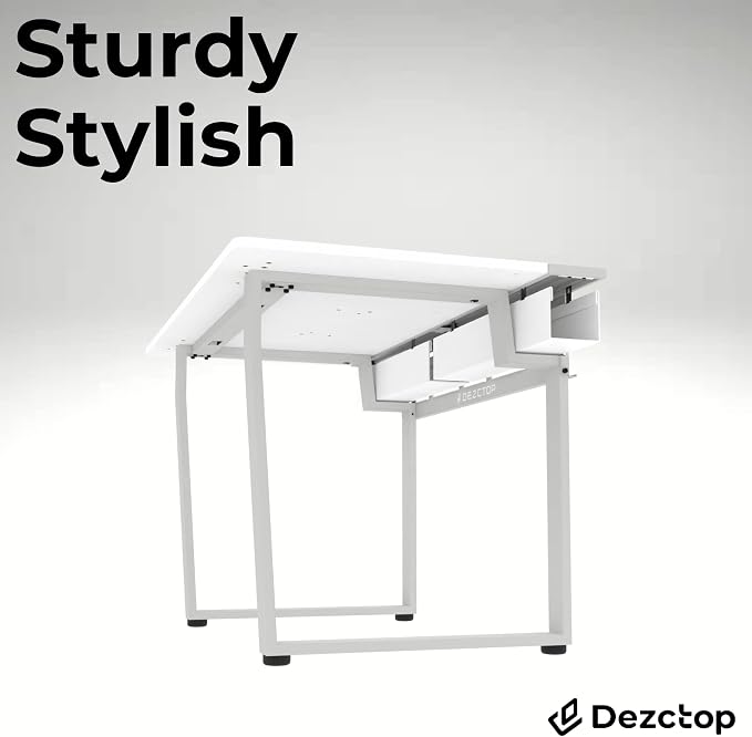 Dezctop Bifrost 120 47W x 28D Gaming PC Computer Desk with Shelves, Large Workstation for Gamers or Home Office with Pegboard, Built-in Cable Management, Stainless Steel Frame (White) - Image 6