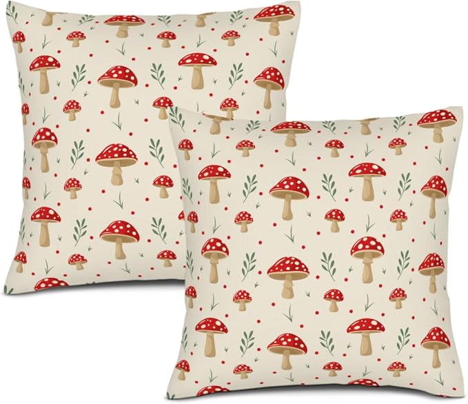 Red Mushroom Throw Pillows Cover 18x18 Set of 2, Decorative Pillow Cases Cute Cushion Covers for Sofa Couch Bedroom Mushroom Living Room Decor by Unknown
