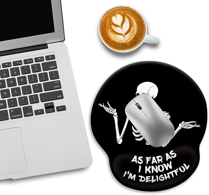 LIMKRIAN Skeleton Mouse Pad with Wrist Rest, 9.8 x 8.6 in, Funny Skull - Image 3
