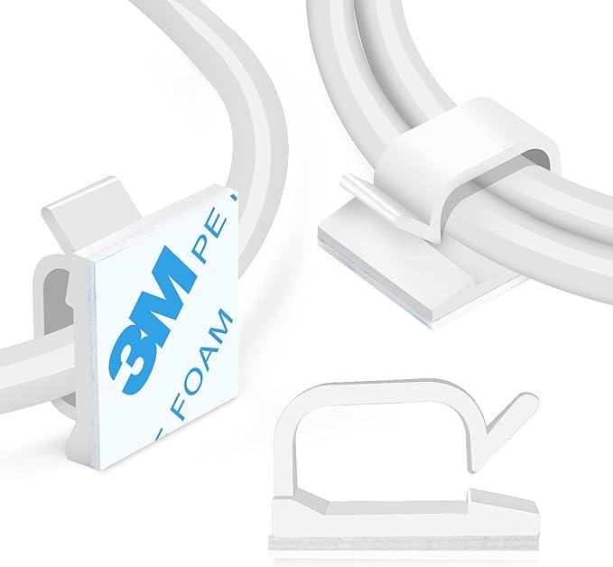 XHF 3/4” Adhesive Cable Wire Clips White 60PCS, Cable Staples Outdoor Cable Management Wire Organizer Cord Holder for Under Desk, Car, Wall, TV PC Ethernet Cable by XHF