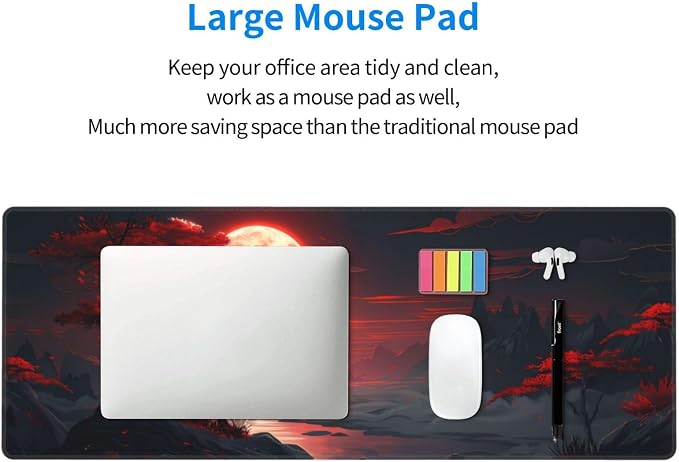 Gaming Mouse Pad Desk Pad,Extended Big Mouse Pad,31.5x11.8 Inch Long Computer Keyboard Mouse Mat Mousepad with 3mm Non-Slip Base and Stitched Edge for Gaming and Office… (Red Moon Canyon) - Image 6