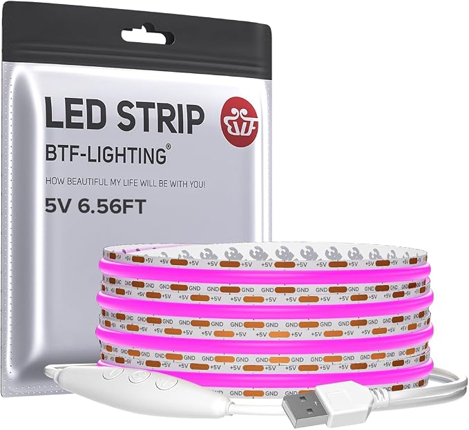 BTF-LIGHTING 5V USB COB LED Strip Lights 6.56FT Purple Color for TV by BTF-LIGHTING