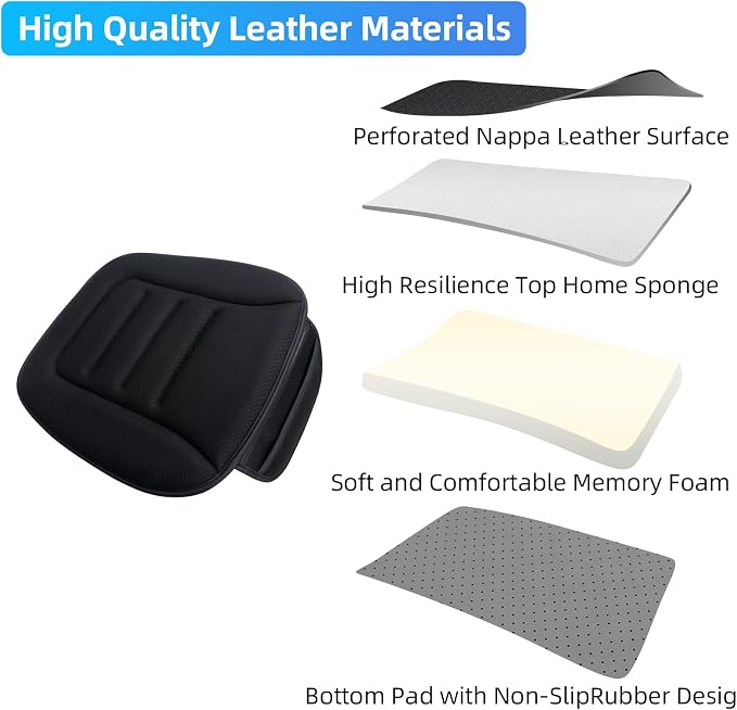 KAYI Car Seat Cushion, Comfort Memory Foam Car Cushions for Driving, Breathable Leather Surface with Anti Slip Rubber Bottom, Seat Cushion for Car and Office Chair (1, Knit Style Black) - Image 3