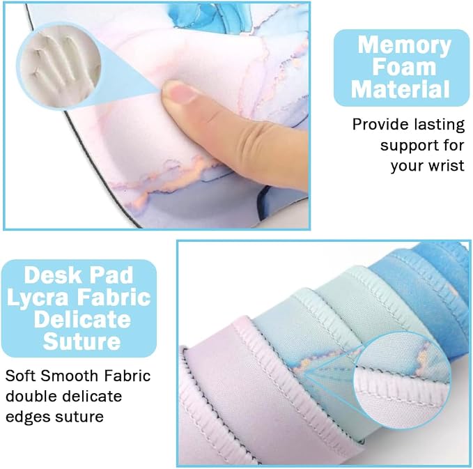 Keyboard Wrist Rest Large Mouse Pad Wrist Support for Computer, 4 in 1 Memory Foam Keyboard Pad Desk Mat Ergonomic Hand Rest Wrist Cushion for Home Office Gaming - Blue Marble - Image 7