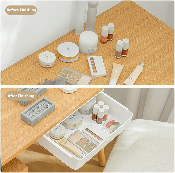 2 Pack Under Desk Drawer, Large & Medium Self-Adhesive Under Desk Organizer, Hidden Under Desk Storage Box Cosmetics Case Stick On Under Table Tray Holder for Cutlery, Office Supplies, Stationery - Image 5