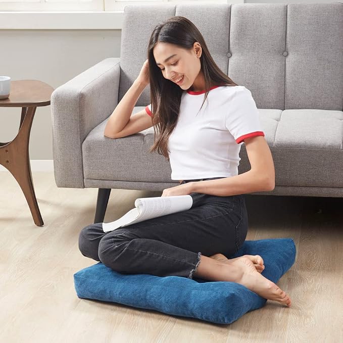 Large Floor Pillow for Adults, Square Meditation Cushion, 22 Inch Navy | Reading nook & office use, Tatami seating, Breathable corduroy cover, 3.5 in thick, Shredded memory foam fill, Yoga pad - Image 7