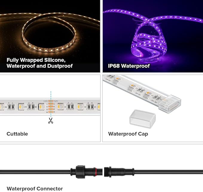 BTF-LIGHTING RGBW LED Strip IP68 Waterproof Warm White DC24V 16.4FT 300LED - Image 3